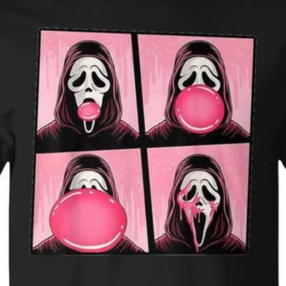 Scary Face Bubble Gum In October We Wear Pink Ghost Meme T-Shirt 165 - Picture 2 of 5